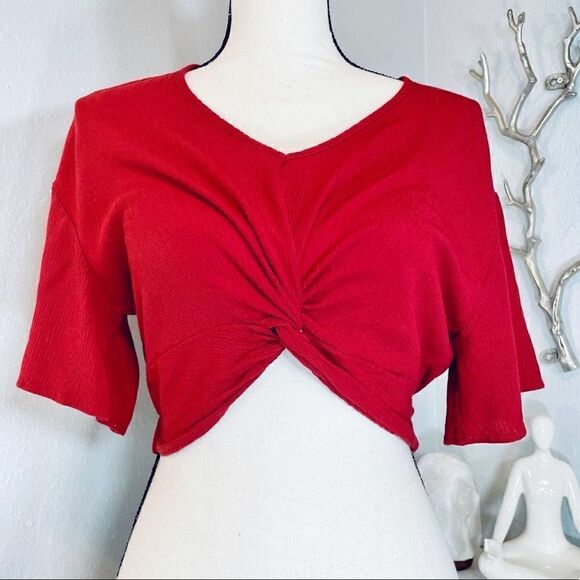 E2 Short Sleeve Crop Top Twist Knot Burnt Orange - Picture 8 of 8